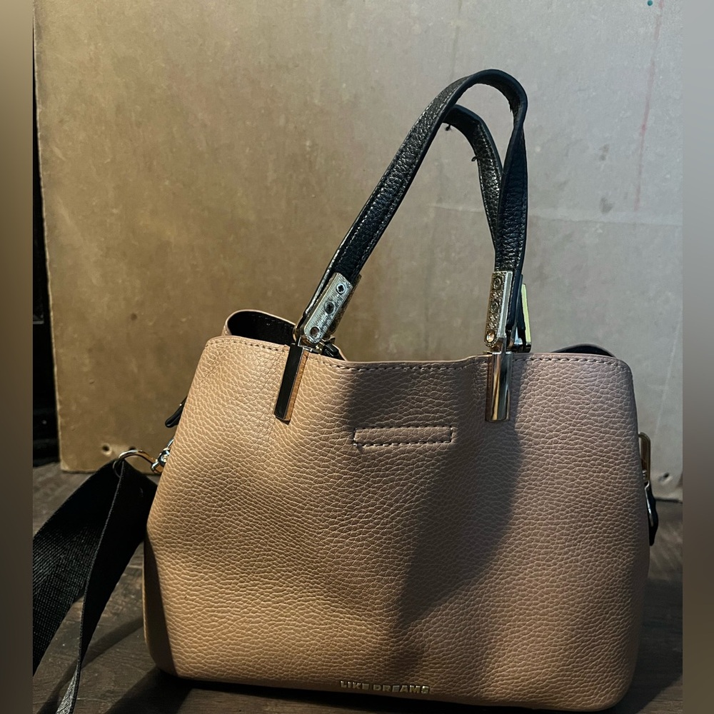 Elegant Tan and Black Satchel